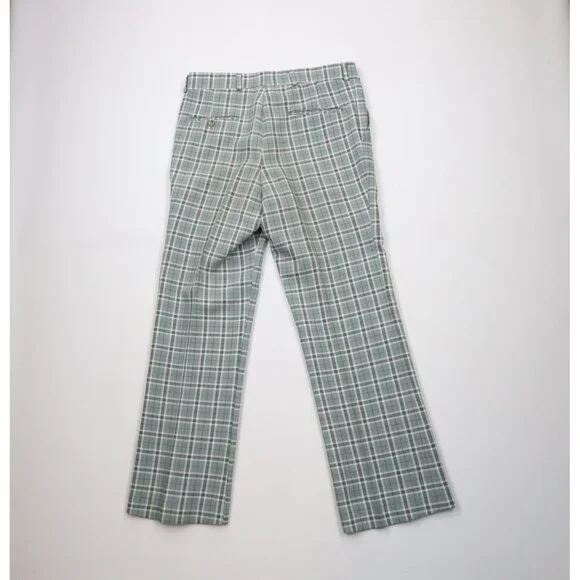 Vtg 70s Rockabilly Mens 34x32 Knit Wide Leg Bell Bottoms Chino Pants Plaid USA